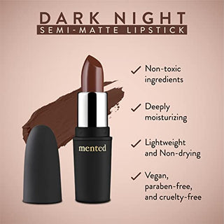 Mented Cosmetics | Semi Matte Nude Lipstick, Dark Night | Vegan, Paraben-free, Cruelty-free | Brown, Dark, Long Lasting Lipstick