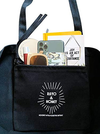 rayo & honey "Lift Every Voice" Quote Black Canvas Tote Bag