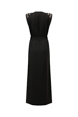 Pantora Women's Teresa Grommet Maxi Dress, Black, Medium