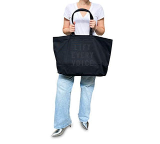 rayo & honey "Lift Every Voice" Quote Black Canvas Tote Bag