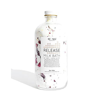 Release Milk Bath - Vegan Bath Soak with Organic Coconut Milk, Cocoa Butter, Rose Petal Flakes & Essential Oils - Relaxing Milk Bath for Cleansing & Hydration - Apothecary Jar