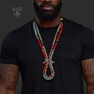 Mens African Necklace | Men’s Ketepa Corded Necklace | Men’s African Tie | Mens African Jewelry | Red Blue | Mens Tribal Jewelry | Afrocentric| Cloth & Cord