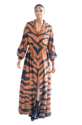 Pantora Women's Felicia Maxi Dress, Tiger Print, Small