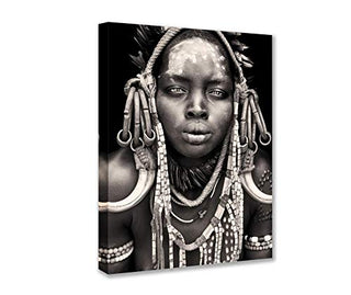 Tucocoo Black and White Artwork for Walls African Fashion Women Pictures Indigenous Civilization Art Paintings 1 Piece Canvas Modern Artwork Framed Ready to Hang(12''x16'')