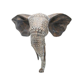 OTARTU African Elephant Wall Bust Sculpture 11" Tall Carved Noble Elephant Head Hanging Wall Decor Art Wooden Color (Elephant)