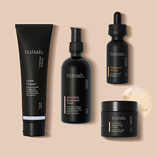 Buttah Skin Supreme Kit for Melanin Rich Skin | CocoShea Revitalizing Cream 2 oz | Vitamin C Serum 1 oz | Cleanser 3.4 oz | Rosewater Toner 3.4 oz | Black Owned Skincare