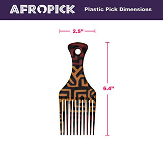 Afropick Anti-Static Plastic Black Hair Pick for Natural Curly Long Thick Hair- Afro Pick Comb for Men, Women- African Artist Designs (Tribe)