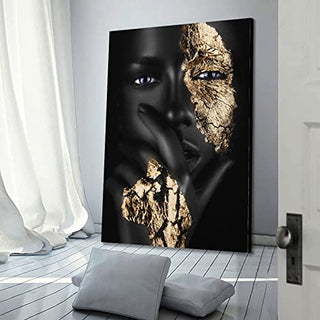 African Art Poster Quadro Mulher Negra Dourado Poster Decorative Painting Canvas Wall Posters And Art Picture Print Modern Family Bedroom Decor Posters 24x36inch(60x90cm)