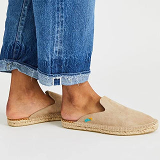 Ubuntu Life Women’s Mules – Handmade Genuine Leather Mules for Women, Slip On Slides with Nubuck Suede and Jute Sole (Sand Lamu, 8.5)