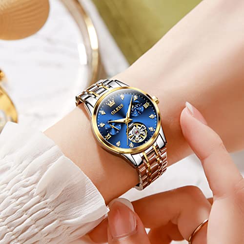 OLEVS Watch Women Self Winding Automatic Mechanical Watches for Women  Luxury Diamond Dress Wrist Watch Tourbillon Two Tone Stainless Steel  Waterproof