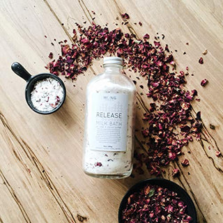 Release Milk Bath - Vegan Bath Soak with Organic Coconut Milk, Cocoa Butter, Rose Petal Flakes & Essential Oils - Relaxing Milk Bath for Cleansing & Hydration - Apothecary Jar