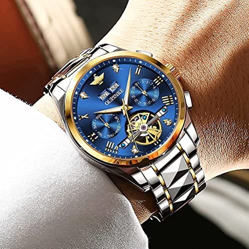 OUPINKE Mens Automatic Watch Blue Skeleton Mechanical Luxury